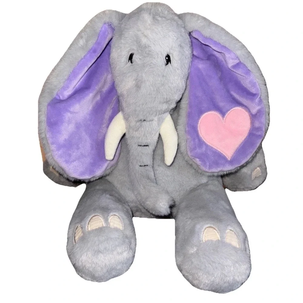 Giggle Scape Elephant Plush Purple Floppy Ears Pink Heart Velvety Soft 13